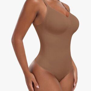 Tummy Control Seamless V Neck Shapewear Thong Bodysuit